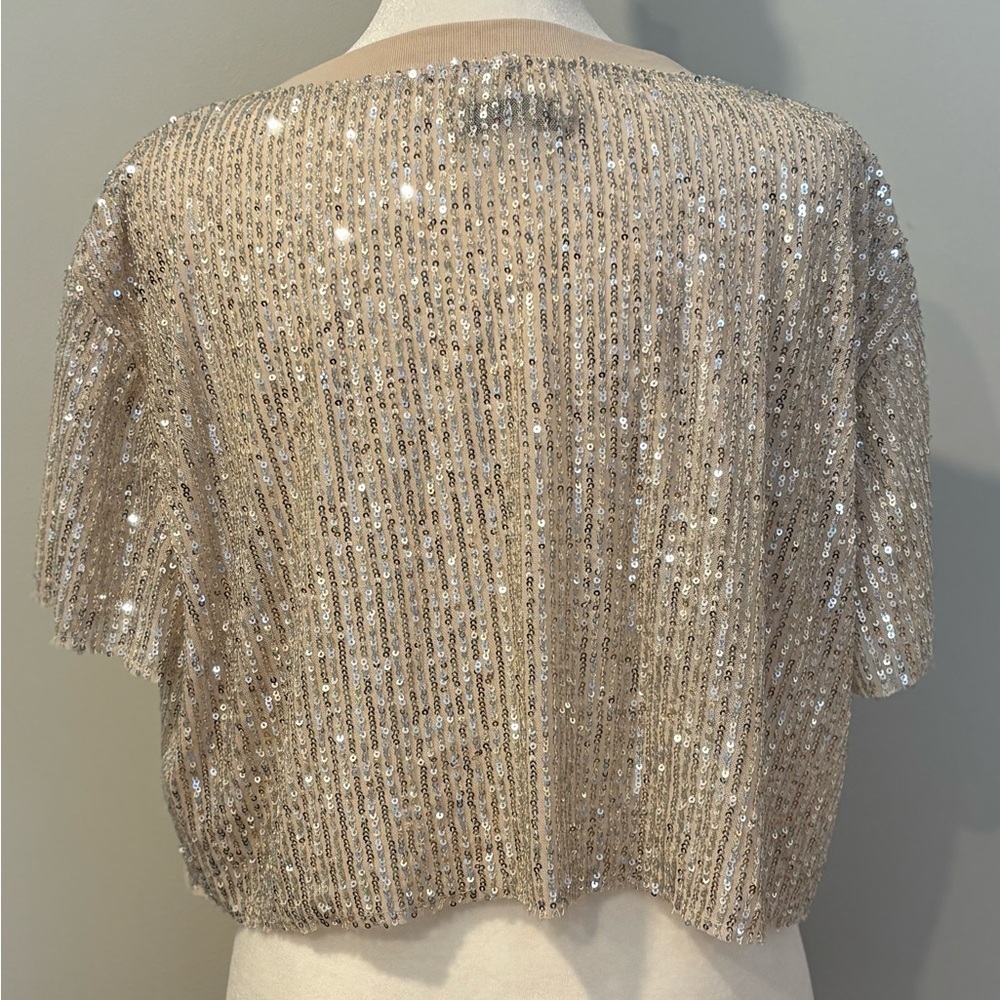 UO West Sequin Cropped Party Boho Hipster Tee - Picture 2 of 7